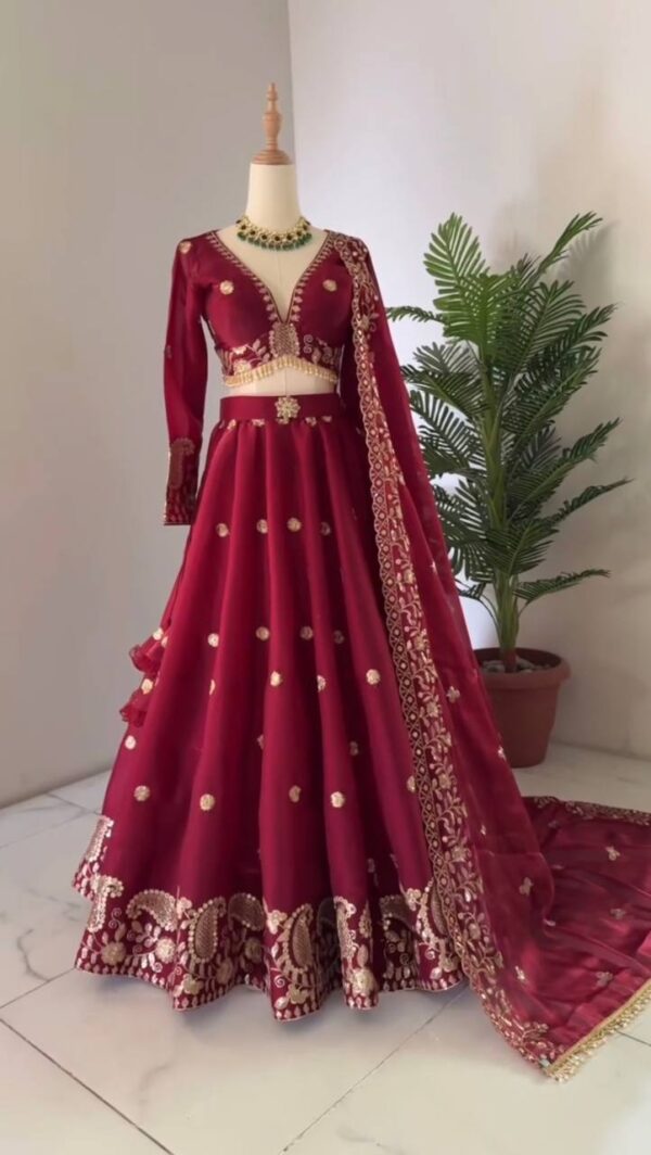 Jimi Choo Sequins Embroidered Lehenga Choli Set with Lace Border Dupatta