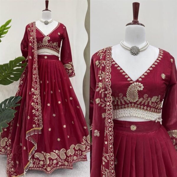 Jimi Choo Sequins Embroidered Lehenga Choli Set with Lace Border Dupatta - Image 2