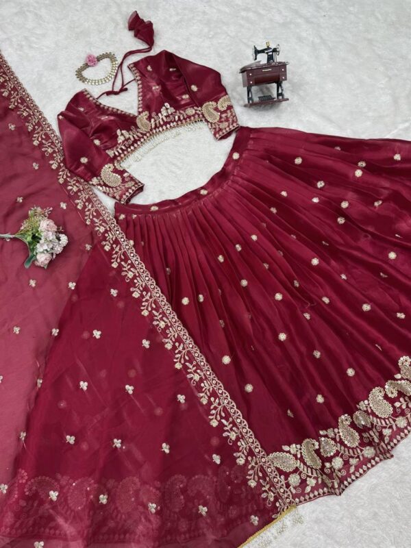 Jimi Choo Sequins Embroidered Lehenga Choli Set with Lace Border Dupatta - Image 3