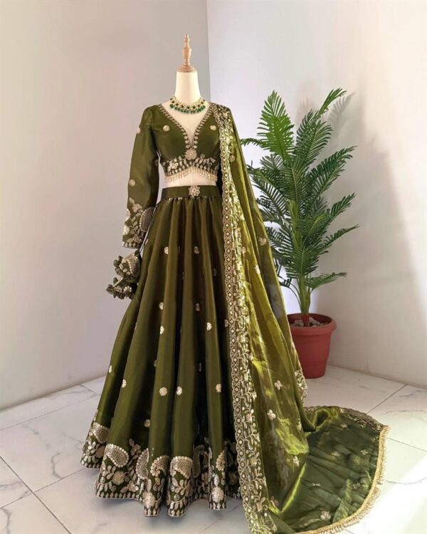 Jimi Choo Sequins Embroidered Lehenga Choli Set with Lace Border Dupatta