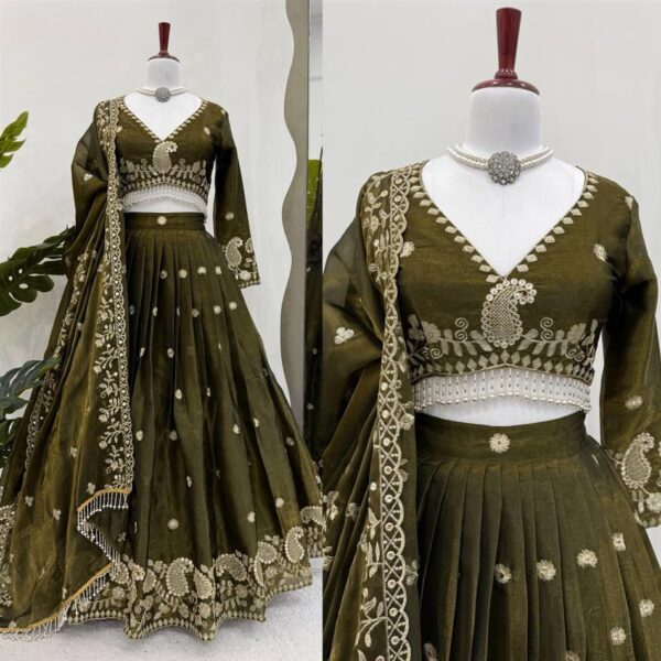 Jimi Choo Sequins Embroidered Lehenga Choli Set with Lace Border Dupatta - Image 2