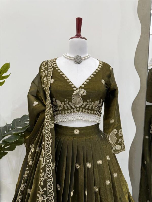 Jimi Choo Sequins Embroidered Lehenga Choli Set with Lace Border Dupatta - Image 3