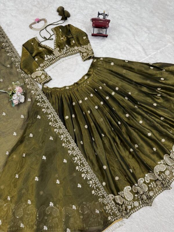 Jimi Choo Sequins Embroidered Lehenga Choli Set with Lace Border Dupatta - Image 5