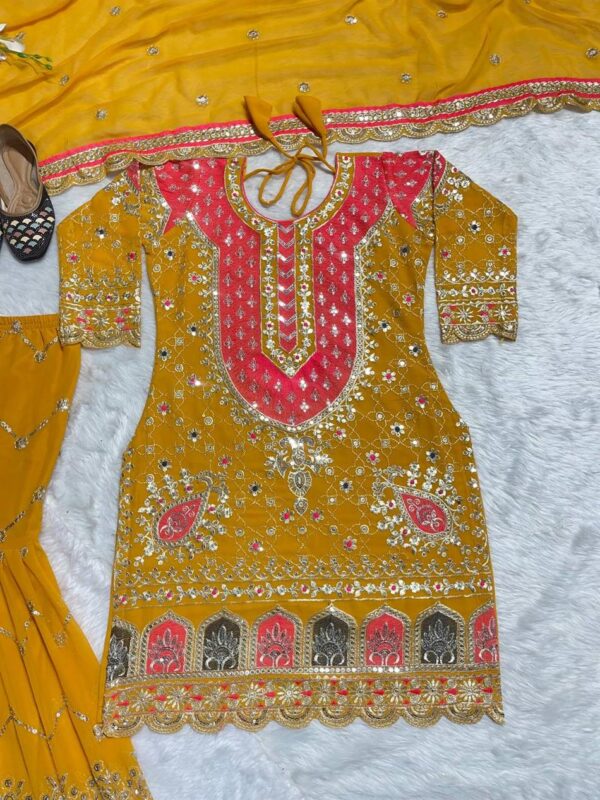 Faux Georgette Embroidered Sharara Plazo Set with Digital Print Dupatta - Image 5