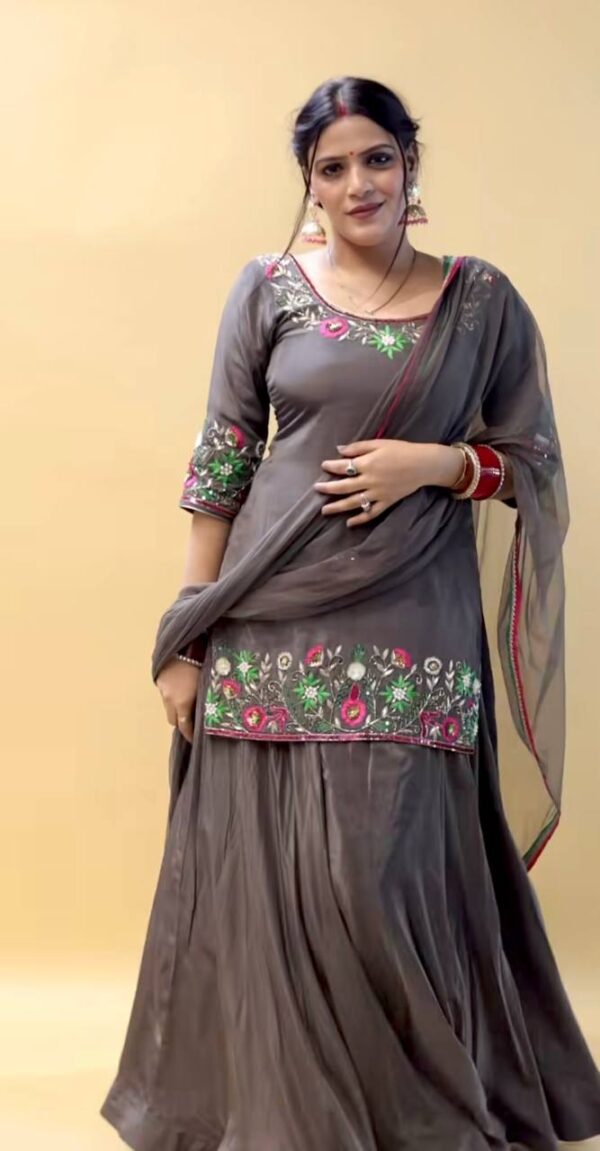 Pure Natural Satin Silk Embroidered Lehenga Set with Dupatta