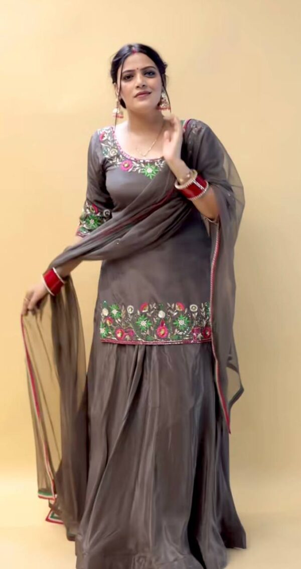 Pure Natural Satin Silk Embroidered Lehenga Set with Dupatta - Image 3
