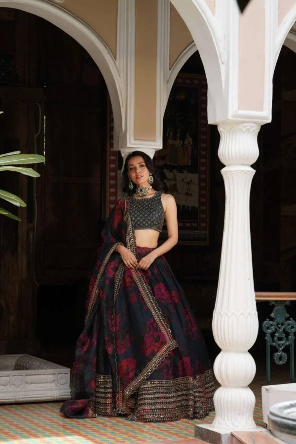 Tabby Organza Digital Print Lehenga Choli Set with Lace Border Dupatta