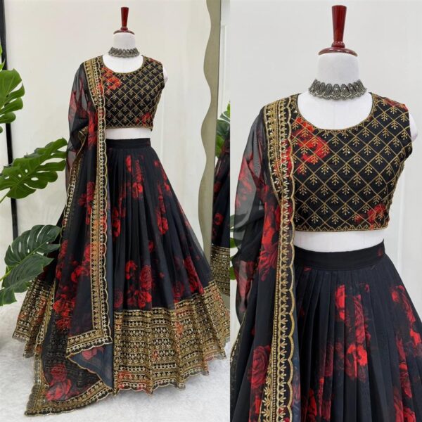 Tabby Organza Digital Print Lehenga Choli Set with Lace Border Dupatta - Image 3