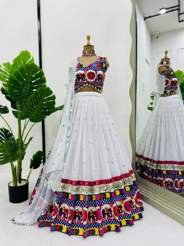 Navratri Special Faux Georgette Mirror Work Lehenga Choli Set with Lace Dupatta - Image 2