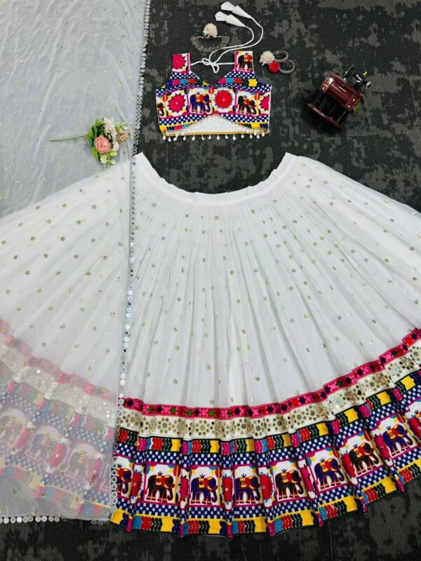 Navratri Special Faux Georgette Mirror Work Lehenga Choli Set with Lace Dupatta - Image 4