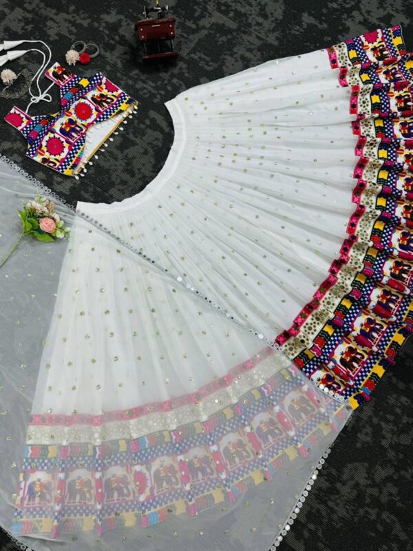 Navratri Special Faux Georgette Mirror Work Lehenga Choli Set with Lace Dupatta - Image 5
