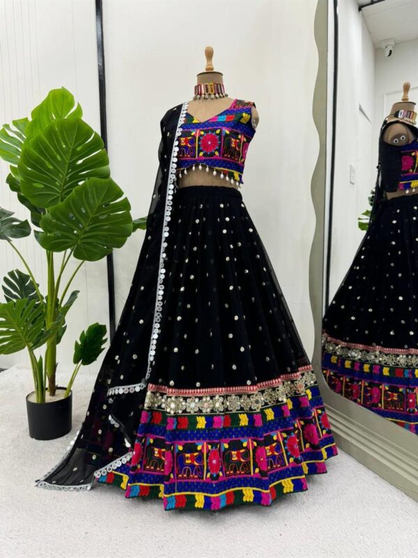Navratri Special Faux Georgette Mirror Work Lehenga Choli Set with Lace Dupatta - Image 2