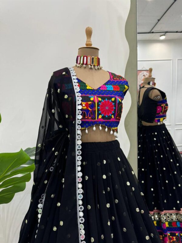 Navratri Special Faux Georgette Mirror Work Lehenga Choli Set with Lace Dupatta - Image 3