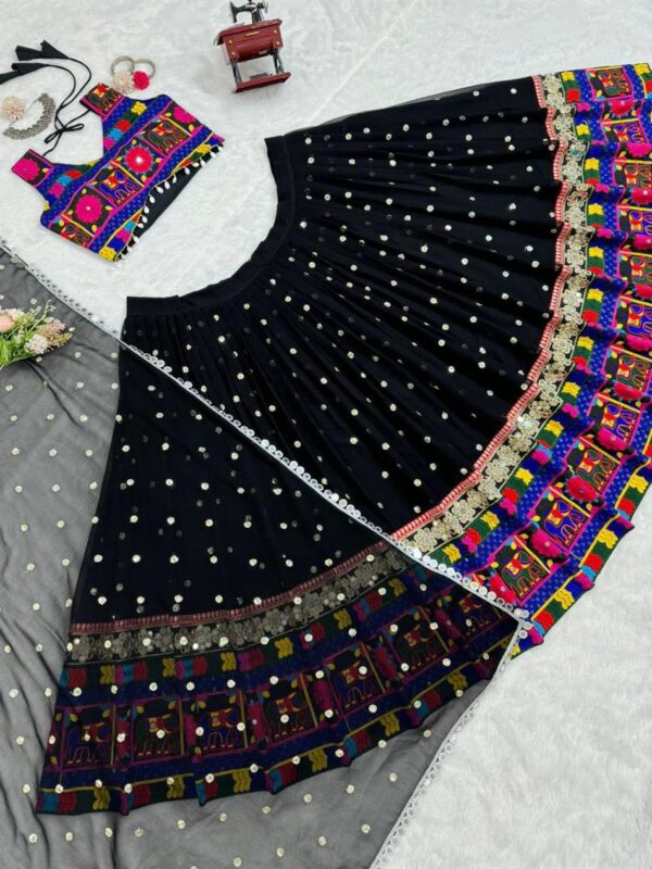 Navratri Special Faux Georgette Mirror Work Lehenga Choli Set with Lace Dupatta - Image 4