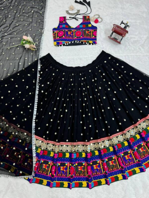 Navratri Special Faux Georgette Mirror Work Lehenga Choli Set with Lace Dupatta - Image 5
