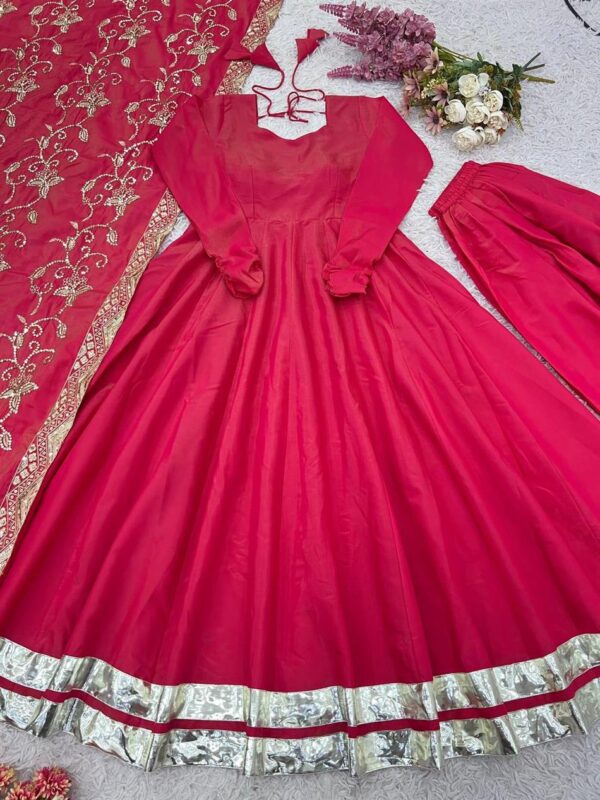 Roman Simmer Silk Gown-Style Plazzo Set with Embroidered Dupatta - Image 4