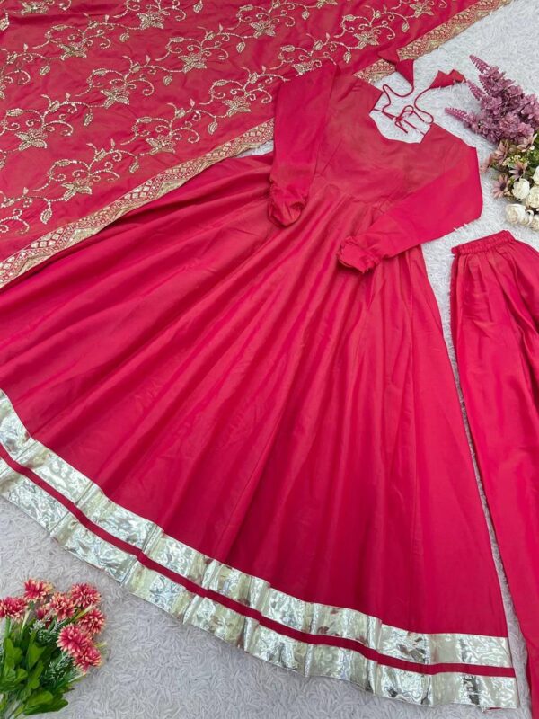 Roman Simmer Silk Gown-Style Plazzo Set with Embroidered Dupatta - Image 5
