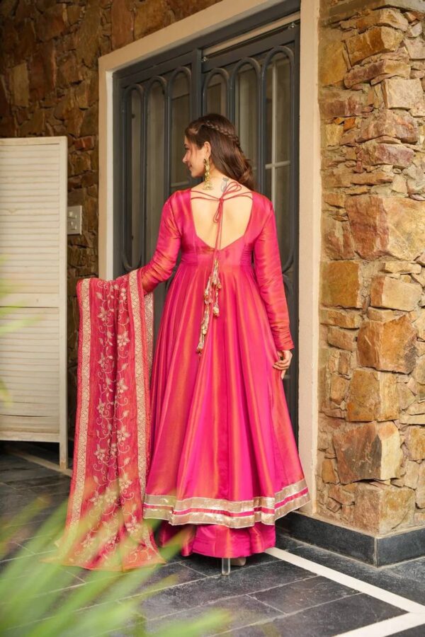 Pure Cosmos Embroidered Gown Plazzo Set with Dupatta - Image 2