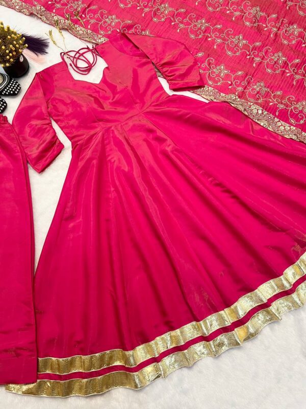 Pure Cosmos Embroidered Gown Plazzo Set with Dupatta - Image 4