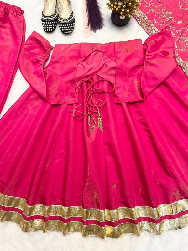 Pure Cosmos Embroidered Gown Plazzo Set with Dupatta - Image 5