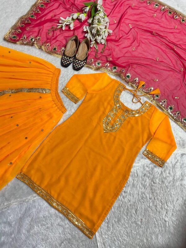 Designer Party Wear Dhoti Skirt Set with Embroidered Top - Image 4