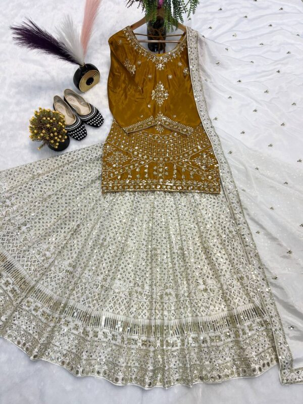 Chinon Silk Embroidered Top Lehenga Set with Dupatta - Image 5
