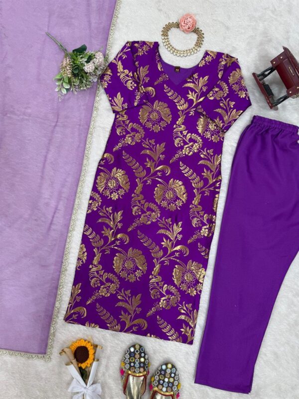 Jacquard Silk Designer Suit with Crepe Pant and Soft Net Dupatta - Image 5