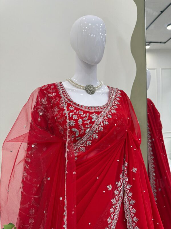 Faux Georgette Designer Saree with Thread, Sequence & Pearl Work - Image 2