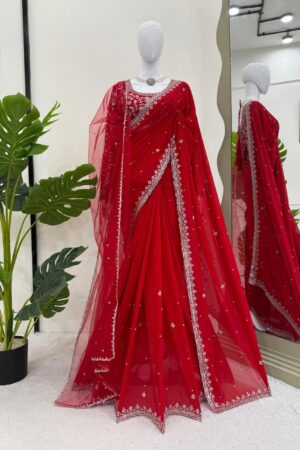 Faux Georgette Designer Saree with Thread, Sequence & Pearl Work