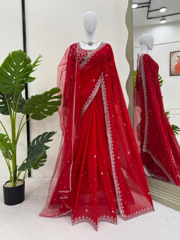 Faux Georgette Designer Saree with Thread, Sequence & Pearl Work