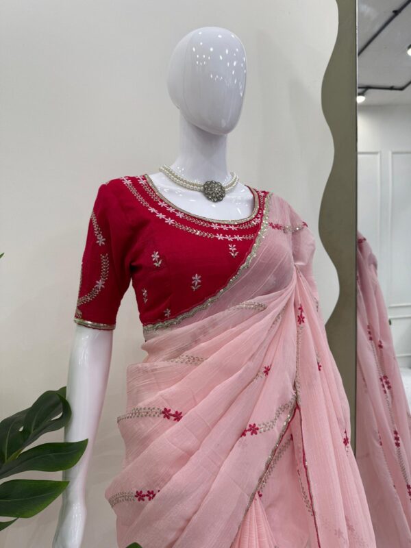 Crunchy Silk Designer Saree with Thread & Sequence Embroidery - Image 2