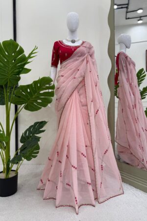 Crunchy Silk Designer Saree with Thread & Sequence Embroidery