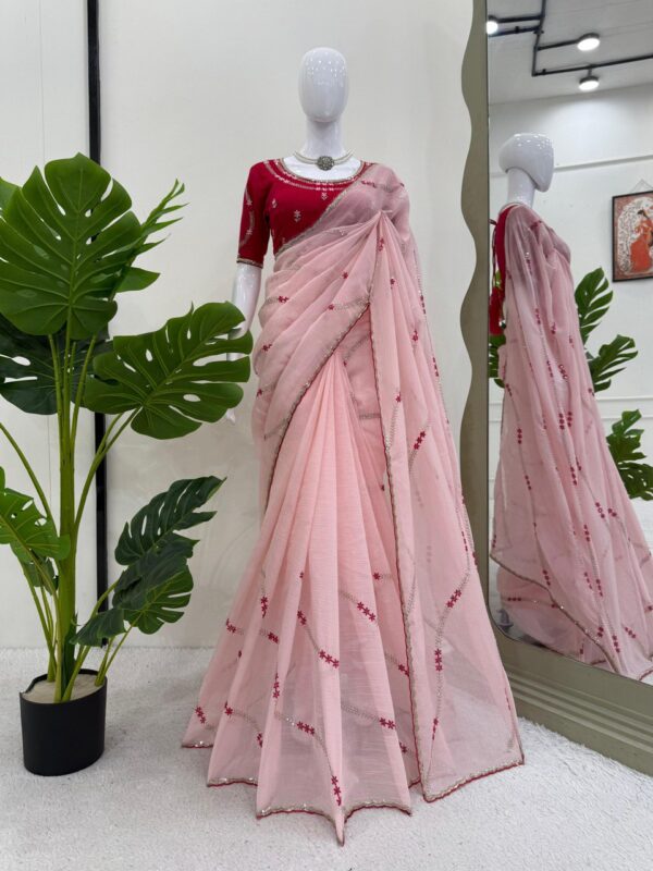 Crunchy Silk Designer Saree with Thread & Sequence Embroidery