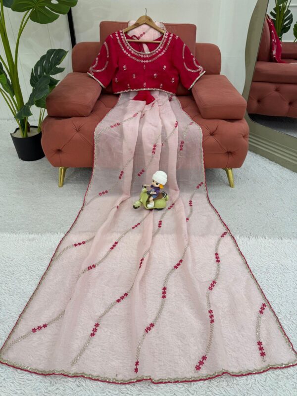 Crunchy Silk Designer Saree with Thread & Sequence Embroidery - Image 4
