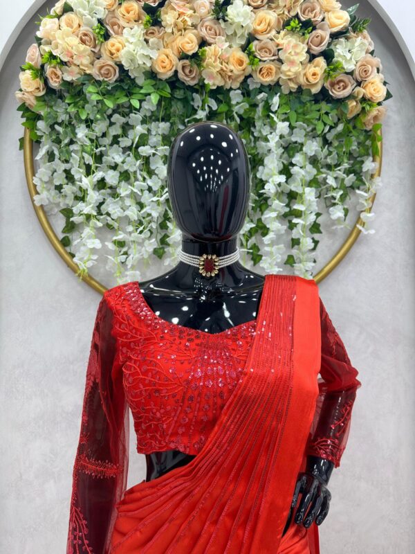 Heavy Organza Silk Designer Saree with Coding Dori Embroidery - Image 3