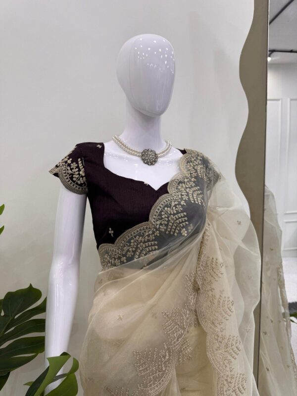 Satin Silk Party Wear Lehenga Saree with Thread & Sequence Embroidery - Image 2