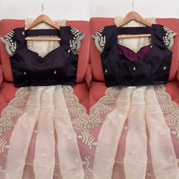 Satin Silk Party Wear Lehenga Saree with Thread & Sequence Embroidery - Image 5