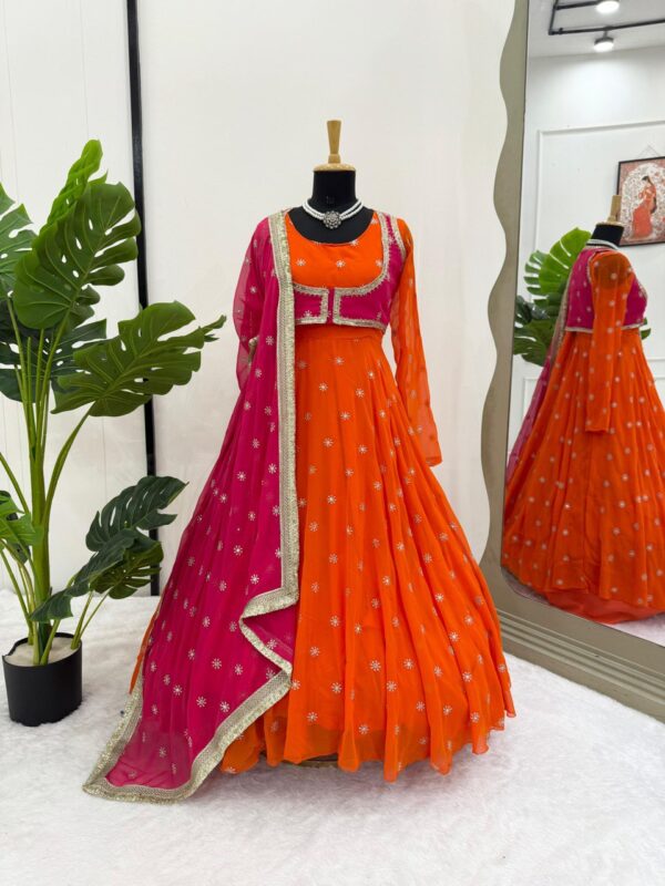 Faux Georgette Anarkali Suit Set with Embroidered Koti and Dupatta