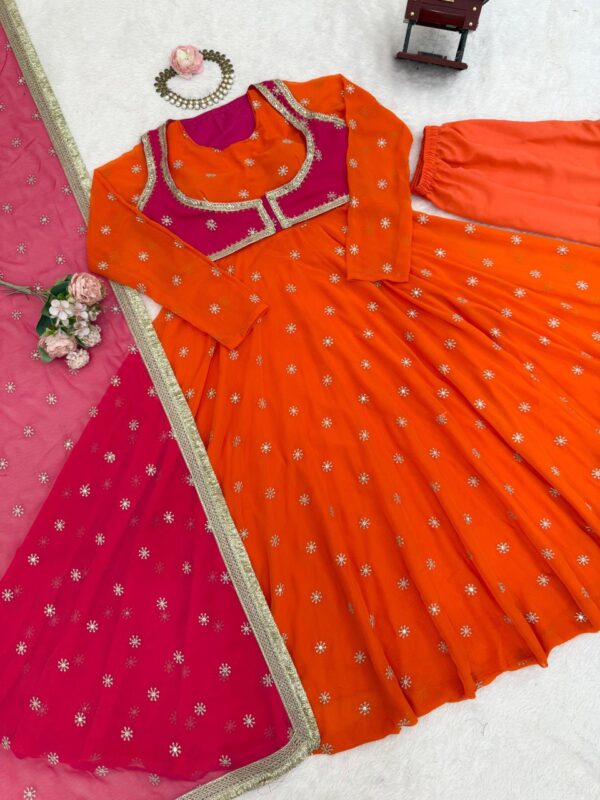 Faux Georgette Anarkali Suit Set with Embroidered Koti and Dupatta - Image 4