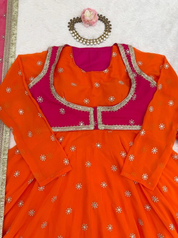 Faux Georgette Anarkali Suit Set with Embroidered Koti and Dupatta - Image 5