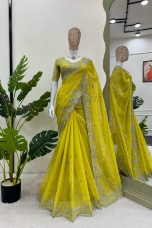Tibby Silk Saree with All-Over Thread & Sequin Embroidery