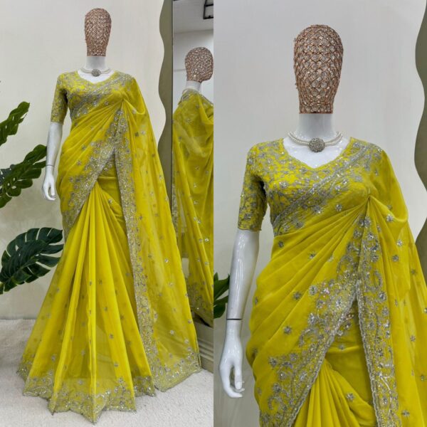 Tibby Silk Saree with All-Over Thread & Sequin Embroidery - Image 2