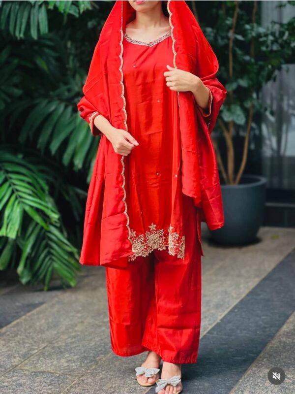 Cinon Silk Embroidered Top-Plazzo Set with Dupatta - Image 2