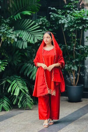 Cinon Silk Embroidered Top-Plazzo Set with Dupatta
