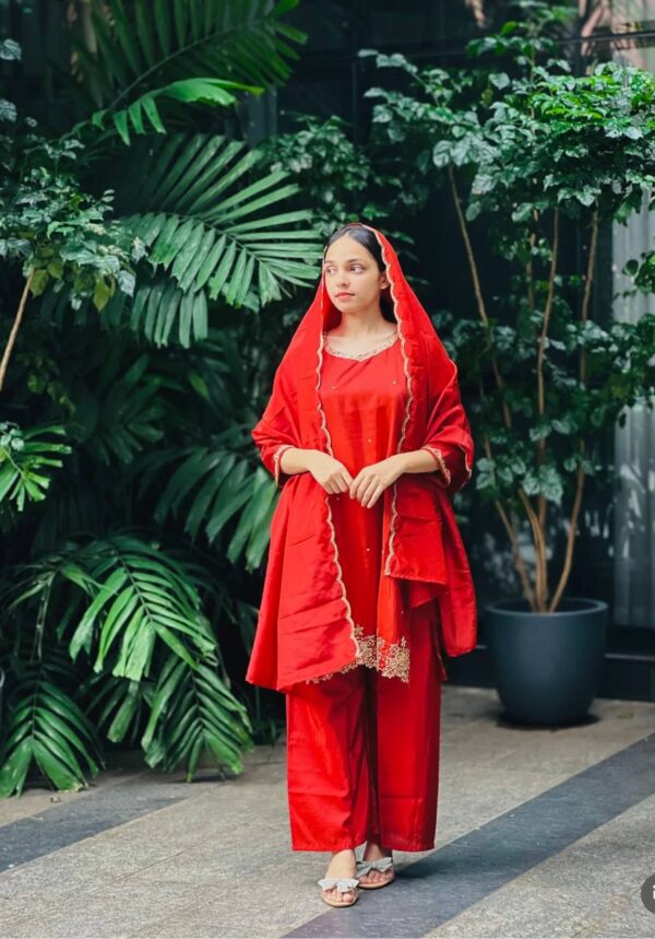 Cinon Silk Embroidered Top-Plazzo Set with Dupatta