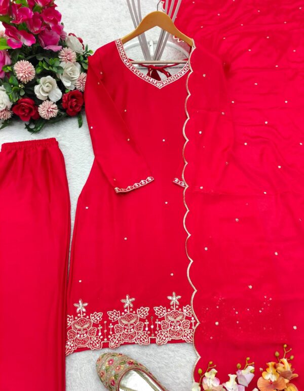 Cinon Silk Embroidered Top-Plazzo Set with Dupatta - Image 4