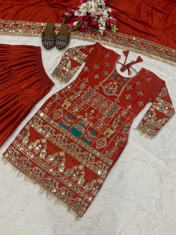Natural Crepe Embroidered Dhoti Salwar Set - Image 4