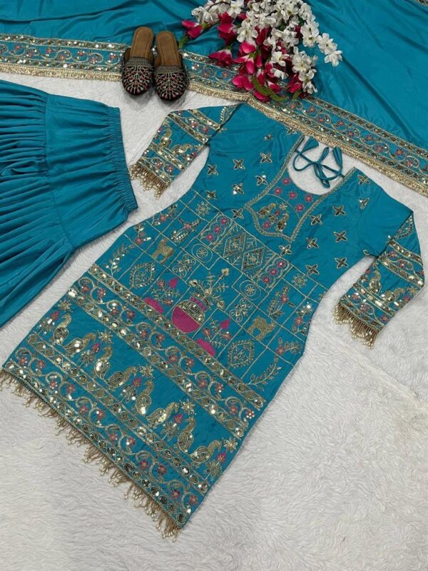 Natural Crepe Embroidered Dhoti Salwar Set - Image 5