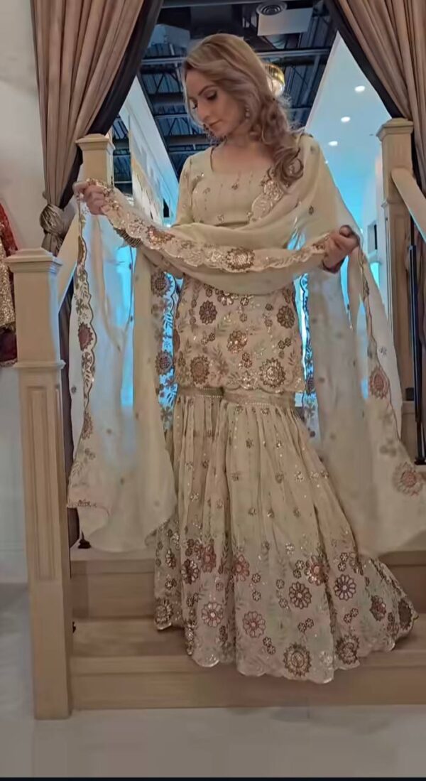 Chinnon Silk Embroidered Sharara Palazzo Set with Dupatta - Image 2