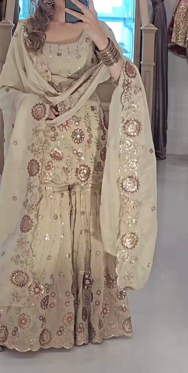 Chinnon Silk Embroidered Sharara Palazzo Set with Dupatta - Image 3